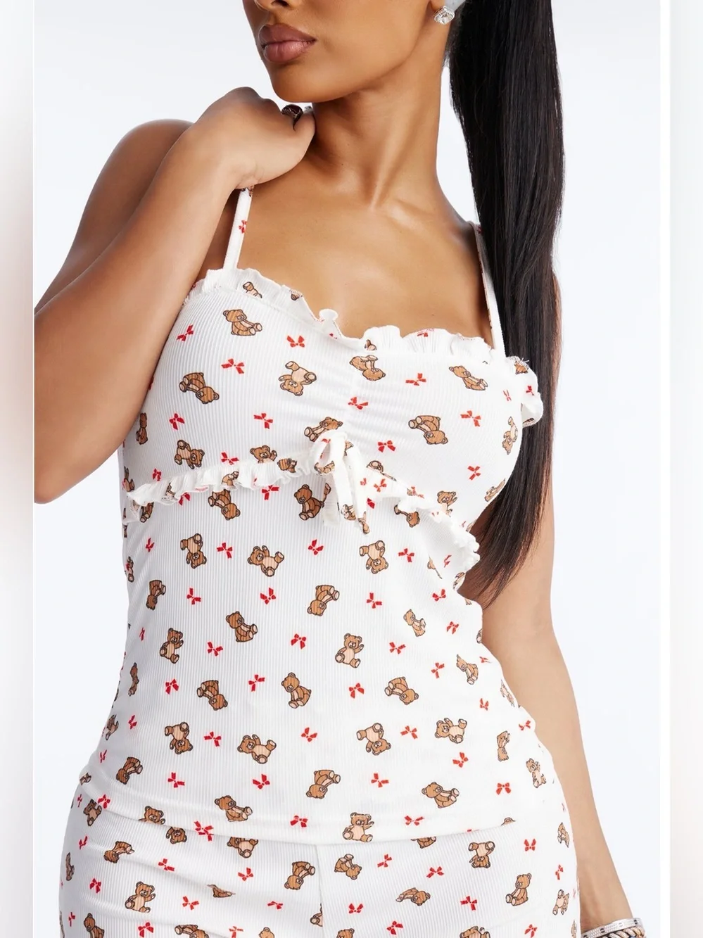 ✨ White Teddy Print shorts Pajama Set - Cute Two-Piece Sleepwear